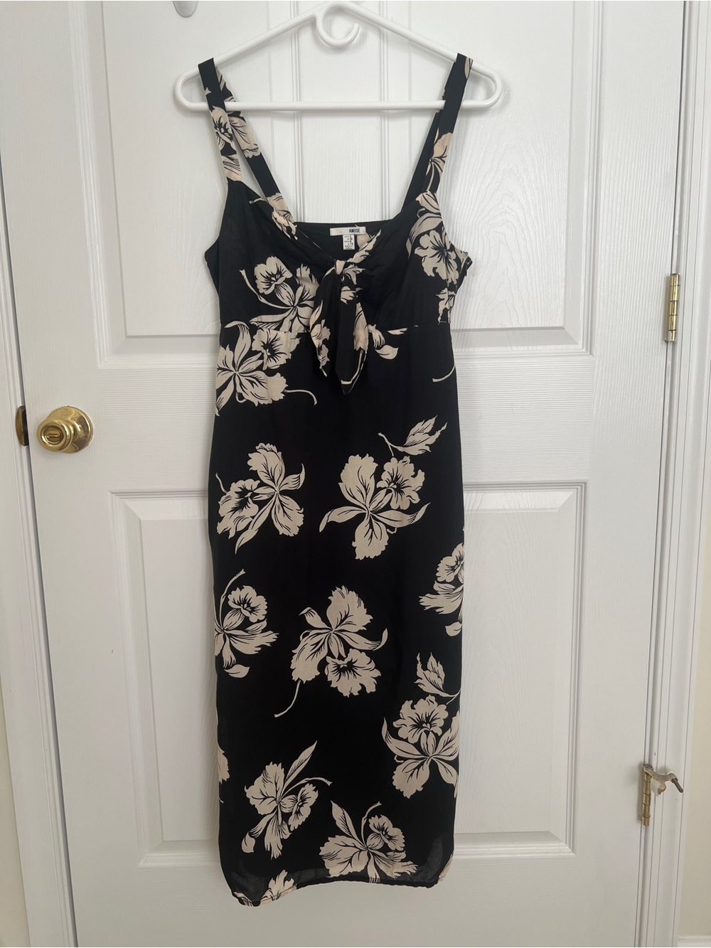 Amuse Society Black Midi Dress with Cream Floral Tie-Front
